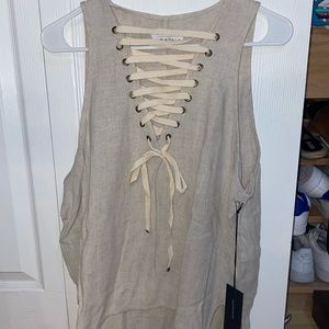 One Teaspoon cream French lace up tank